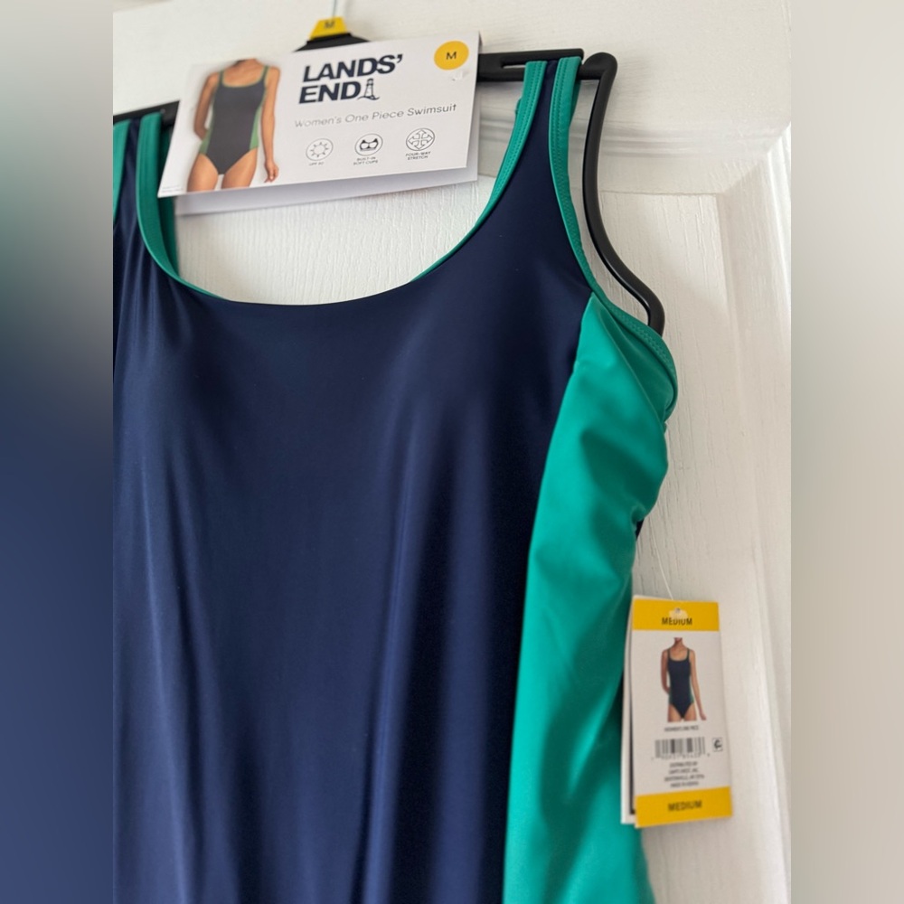 Lands' End Women's One Piece Swimsuit - Dark Blue and Green